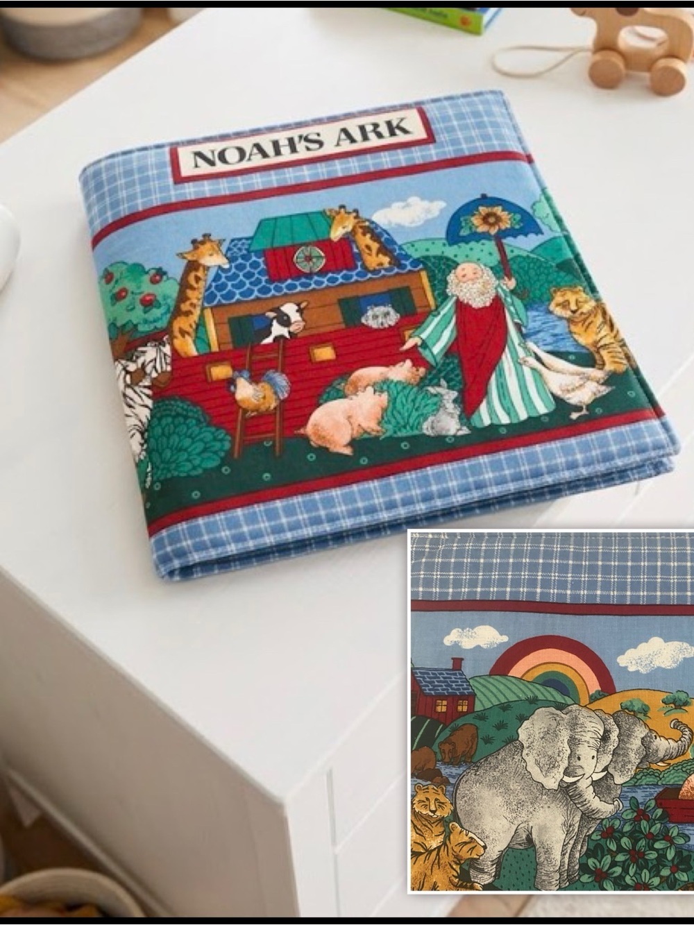 Vintage Noah's Ark Fabric Kids Nursery Handmade Cotton Book 9x9